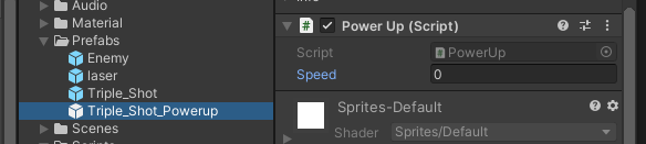 Prefab object’s variable Speed set to zero